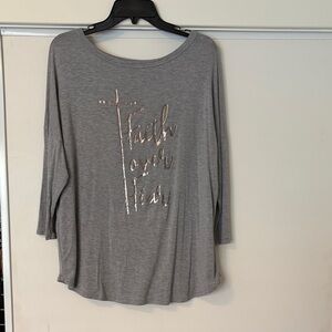 Unwritten Heather Gray Long Sleeve with Metallic Script